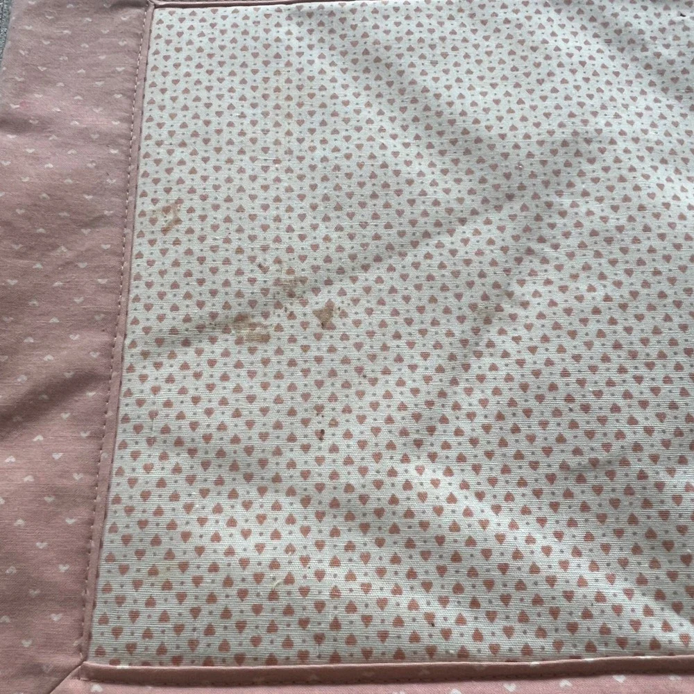 Vintage Handmade Quilted Placemats Set of 8 Pink White Heart Print Cottagecore
